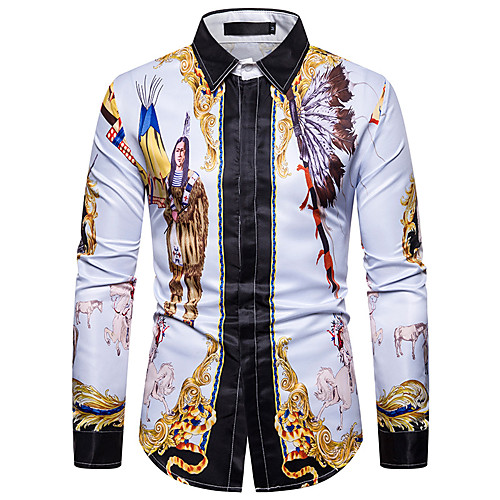 

Men's Shirt Color Block Cartoon Long Sleeve Daily Tops White