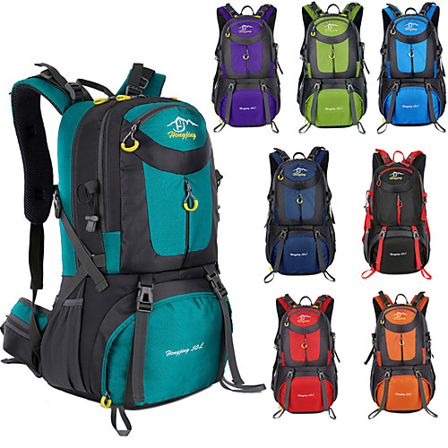 

60 L Hiking Backpack Rucksack Breathable Straps - Lightweight Breathable Rain Waterproof Wear Resistance Outdoor Hunting Hiking Climbing Nylon Lake Green Black Purple / Yes