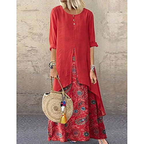 

Women's Swing Dress Maxi long Dress Purple Red Yellow Brown Half Sleeve Polka Dot Round Neck Hot M L XL XXL 3XL 4XL 5XL / Plus Size