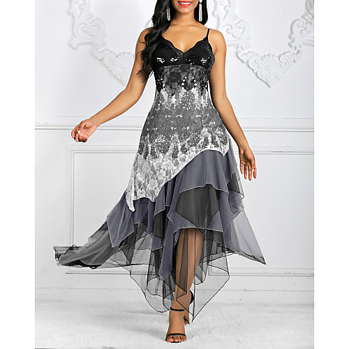 

Women's Asymmetrical Sheath Dress - Sleeveless Geometric Print Spring & Summer Strap Elegant Homecoming Cocktail Party 2020 Black Army Green S M L XL XXL XXXL XXXXL XXXXXL / Lace