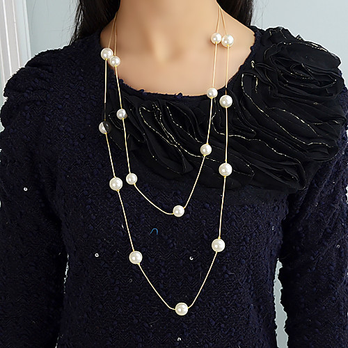 

Women's Long Necklace Korean Sweet Fashion Imitation Pearl Chrome Gold Silver 70 cm Necklace Jewelry 1pc For Gift Daily Work