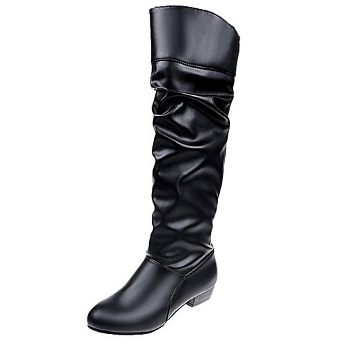 

Women's Boots Knee High Boots Low Heel Round Toe PU Knee High Boots Winter Black / Brown / White