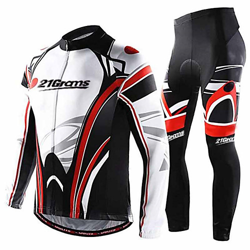 

21Grams Men's Long Sleeve Cycling Jersey with Tights Winter Spandex Red / White Bike UV Resistant Breathable Quick Dry Anatomic Design Moisture Wicking Sports Graphic Mountain Bike MTB Road Bike