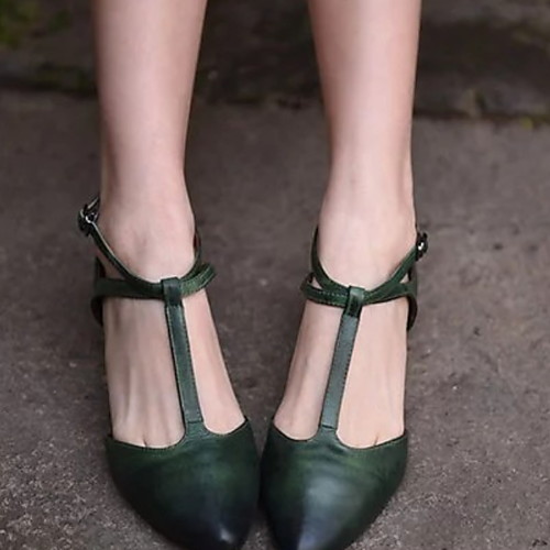 

Women's Flats Flat Heel Pointed Toe Buckle PU Summer Almond / Green