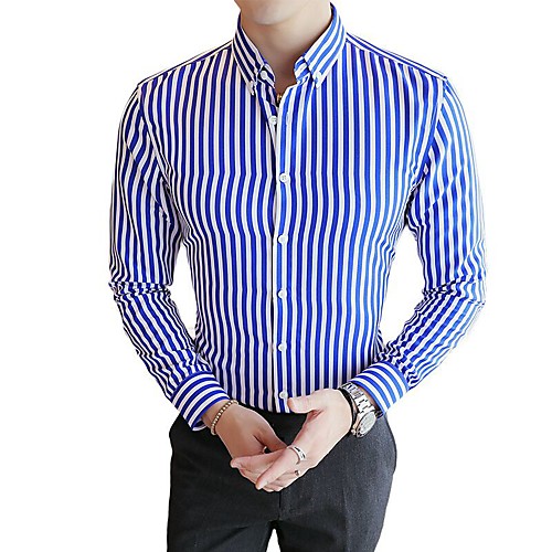 

Men's Shirt Striped Long Sleeve Daily Tops Basic White Black Blue