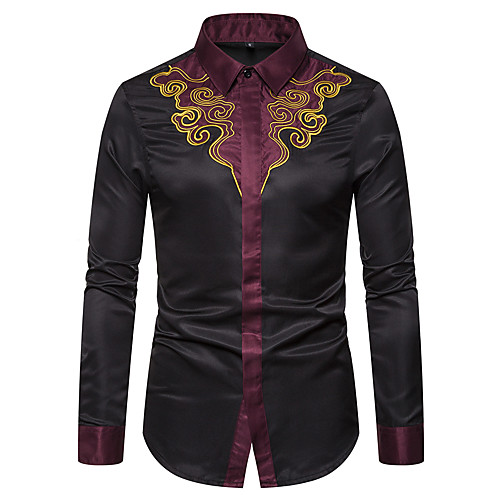 

Men's Tribal Embroidered Shirt - Cotton Basic Daily Black / Long Sleeve