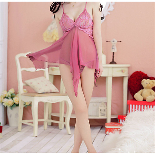 

Women's Backless Cut Out Mesh Suits Nightwear Jacquard Solid Colored Blushing Pink One-Size