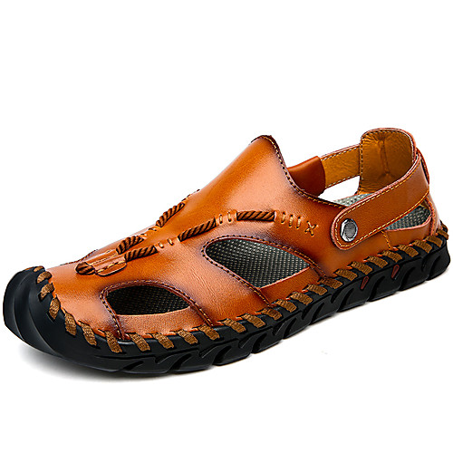

Men's Comfort Shoes Spring / Summer Casual Daily Beach Sandals Walking Shoes PU Breathable Light Brown / Dark Brown / Black