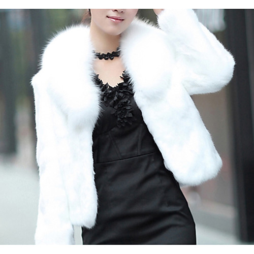 

Women's Daily Basic Short Faux Fur Coat, Solid Colored Turndown Long Sleeve Faux Fur Black / White