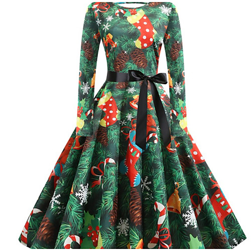 

Santa Suit Vintage Vacation Dress Flapper Dress Prom Dress Women's Costume As Picture Vintage Cosplay Christmas Festival Long Sleeve Knee Length A-Line Plus Size