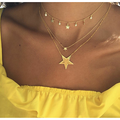 

Women's Pendant Necklace Layered Necklace Layered Star Vintage Bohemian Fashion Boho Chrome Gold 50 cm Necklace Jewelry 1pc For Gift Daily Carnival Holiday Festival