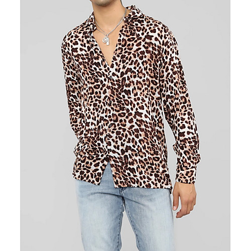 

Men's Shirt Leopard Long Sleeve Daily Tops Brown