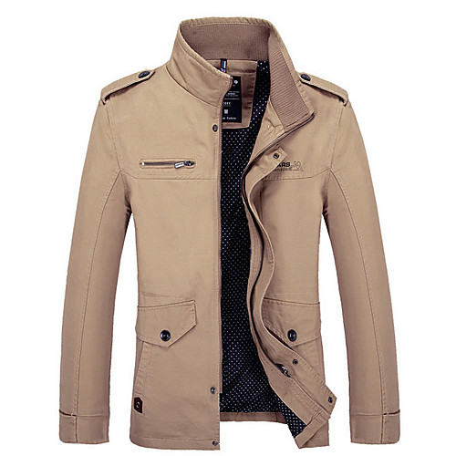 

Men's Jacket Daily Plus Size Stand Regular Solid Colored Long Sleeve Black / Khaki / Green US32 / UK32 / EU40 / US34 / UK34 / EU42 / US36 / UK36 / EU44
