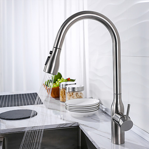 

Kitchen faucet - Single Handle One Hole Stainless Steel / Painted Finishes / Brushed Steel Pull-out / ­Pull-down / Tall / ­High Arc Centerset Contemporary Kitchen Taps