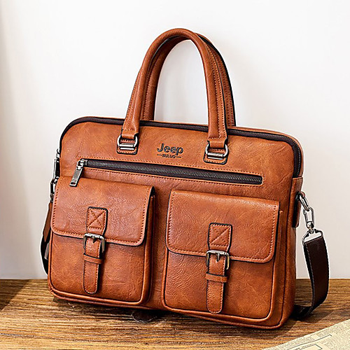 

Men's Zipper PU Briefcase Solid Color Black / Brown / Dark Brown