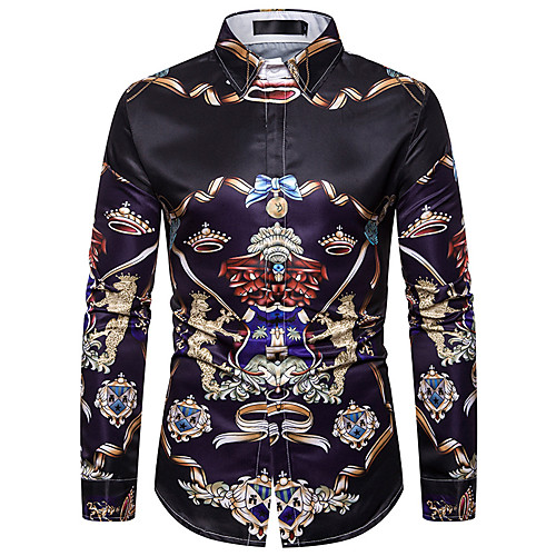 

Men's Shirt Color Block Patchwork Long Sleeve Daily Tops Basic Rainbow
