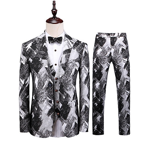 

Men's Suits, Geometric Notch Lapel Polyester Gray