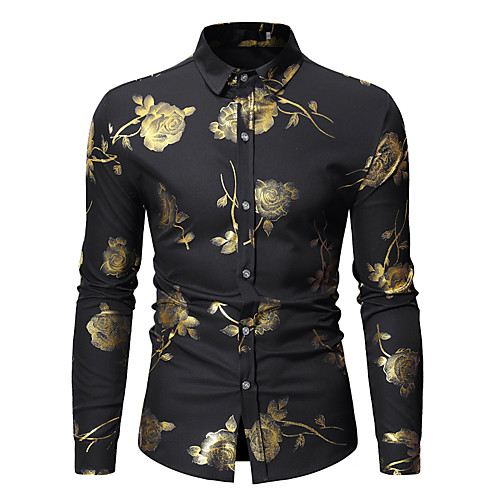 

Men's Shirt Floral Print Long Sleeve Party Tops Basic Elegant Black Purple Red