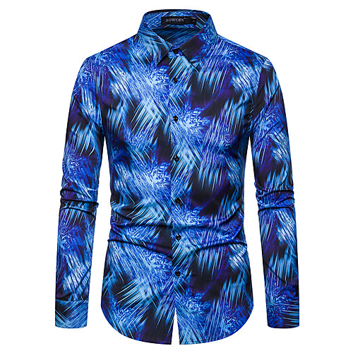 

Men's Shirt Geometric Long Sleeve Daily Tops Cotton Basic Blue