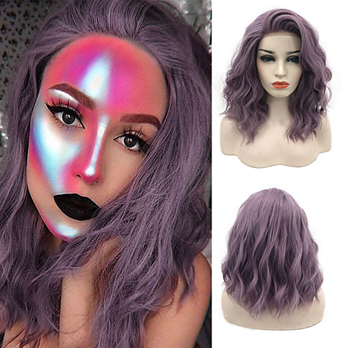 

Synthetic Lace Front Wig Curly Wavy Rihanna Free Part Lace Front Wig Medium Length Lavender Synthetic Hair 14inch Women's Soft Synthetic Easy dressing Purple / Natural Hairline / Natural Hairline