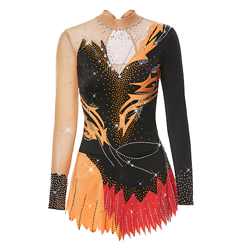 

Rhythmic Gymnastics Leotards Artistic Gymnastics Leotards Women's Girls' Leotard Black Spandex High Elasticity Handmade Print Jeweled Long Sleeve Competition Dance Ice Skating Rhythmic Gymnastics