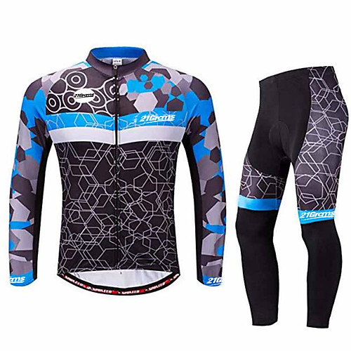 

21Grams Men's Long Sleeve Cycling Jersey with Tights Winter Spandex Black / Blue Bike Clothing Suit UV Resistant Breathable Quick Dry Anatomic Design Moisture Wicking Sports Graphic Mountain Bike MTB