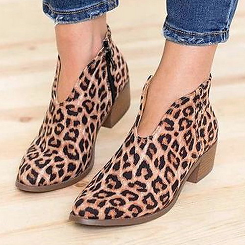 

Women's Boots Print Shoes Chunky Heel Pointed Toe Suede Booties / Ankle Boots Summer Black / Orange / Red