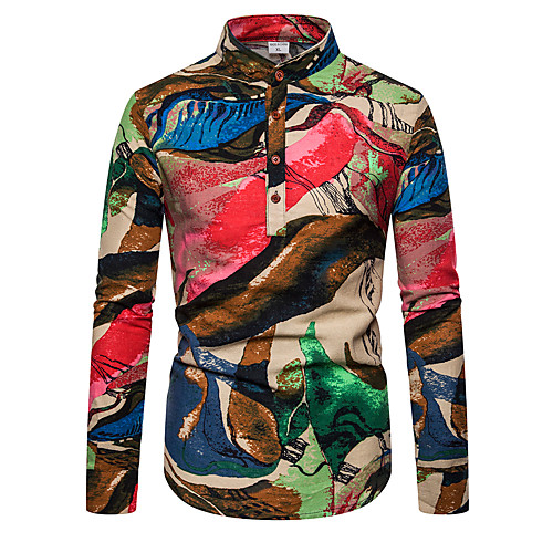 

Men's Shirt Floral Rainbow Print Long Sleeve Holiday Tops Elegant Streetwear Rainbow