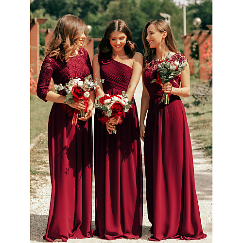 

A-Line Elegant See Through Prom Dress Jewel Neck 3/4 Length Sleeve Floor Length Lace Polyester with Lace Insert 2021