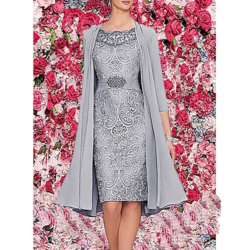 

Women's Two Piece Dress - 3/4 Length Sleeve Floral Lace Spring & Summer Elegant Cocktail Party Going out Birthday 2020 Burgundy Dark Blue Gray M L XL XXL XXXL