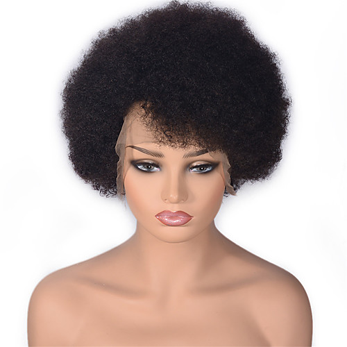 

Remy Human Hair Lace Front Wig style Brazilian Hair Afro Curly Black Wig 130% Density Women's Short Human Hair Lace Wig beikashang