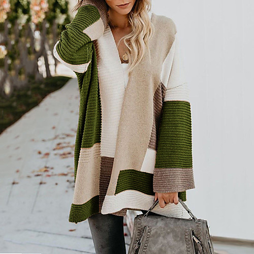 

Women's Stylish Basic Color Block Cardigan Faux Fur Long Sleeve Sweater Cardigans Open Front Fall Winter Black Wine Fuchsia