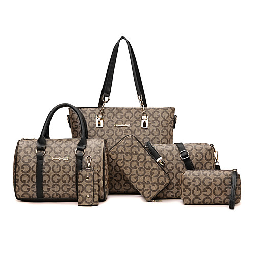 

Women's Pattern / Print / Zipper Canvas / PU(Polyurethane) / PU Bag Set Geometric Pattern 6 Pieces Purse Set Black / Brown / Red / Fall & Winter