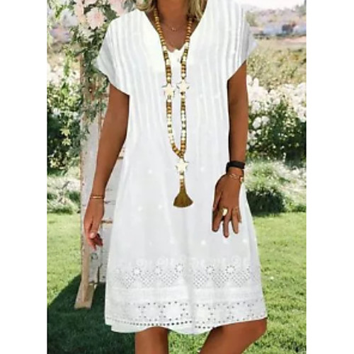 

Women's Shift Dress - Sleeveless Geometric V Neck Elegant White M L XL XXL XXXL