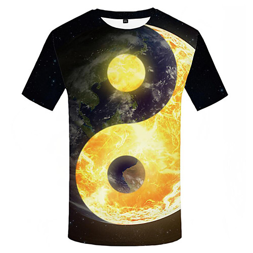 

Men's Plus Size 3D Graphic Black & White Pleated Print T-shirt Street chic Weekend Round Neck Yellow / Short Sleeve