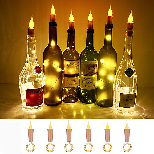

LOENDE Flame Cork Shaped Lights 6 Pack Firefly Craft Bottle Lights Battery Operated Candle Lights for Wine Bottles