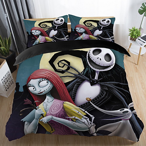 

Duvet Cover Sets 1 Piece Polyester / Polyamide Cartoon Black Printed Christmas