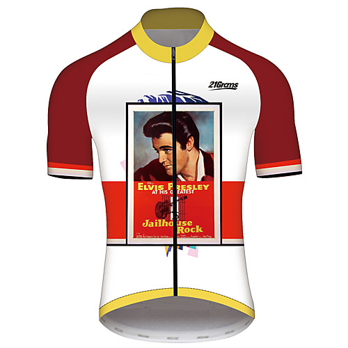 

21Grams Elvis Presley Men's Short Sleeve Cycling Jersey - Red / White Bike Jersey Top Breathable Quick Dry Reflective Strips Sports 100% Polyester Mountain Bike MTB Road Bike Cycling Clothing Apparel