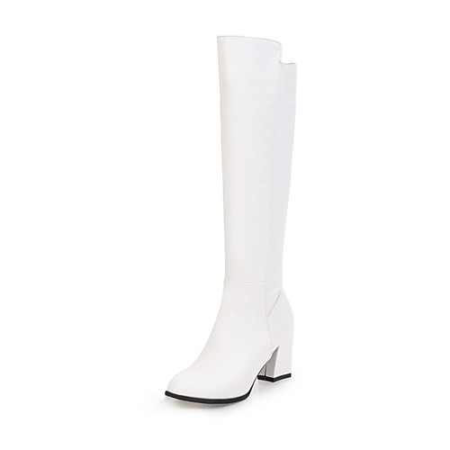 

Women's Boots Knee High Boots Chunky Heel Round Toe PU Knee High Boots Classic Fall & Winter Black / White / Party & Evening