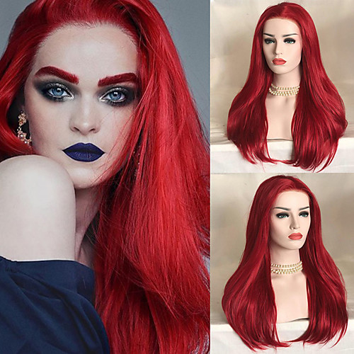 

Synthetic Lace Front Wig Straight Rihanna Free Part Lace Front Wig Long Watermelon Red Synthetic Hair 26inch Women's Synthetic Easy dressing Sexy Lady Red / Natural Hairline / Natural Hairline