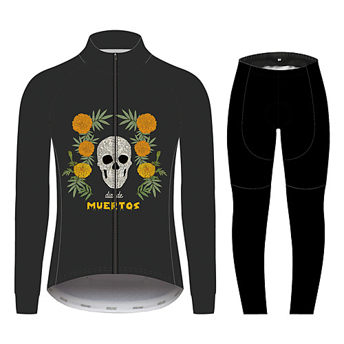 

21Grams Sugar Skull Women's Long Sleeve Cycling Jersey with Tights - Black / White Bike Clothing Suit Windproof UV Resistant Breathable Sports Winter 100% Polyester Mountain Bike MTB Clothing Apparel