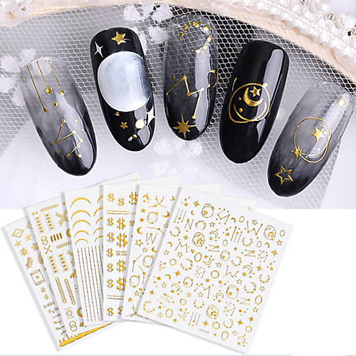 

6 pcs 3D Nail Stickers Star / Vertical / Gold bar nail art Manicure Pedicure Eco-friendly / Universal Stylish Daily / PVC(PolyVinyl Chloride)