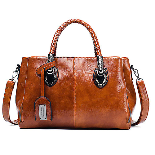 

Women's Leather Tote Solid Color Wine / Black / Blue / Fall & Winter
