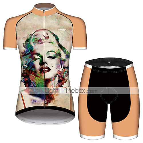 

21Grams Marilyn Monroe Women's Short Sleeve Cycling Jersey with Shorts - Black / Orange Bike Clothing Suit Breathable Quick Dry Moisture Wicking Sports 100% Polyester Mountain Bike MTB Clothing