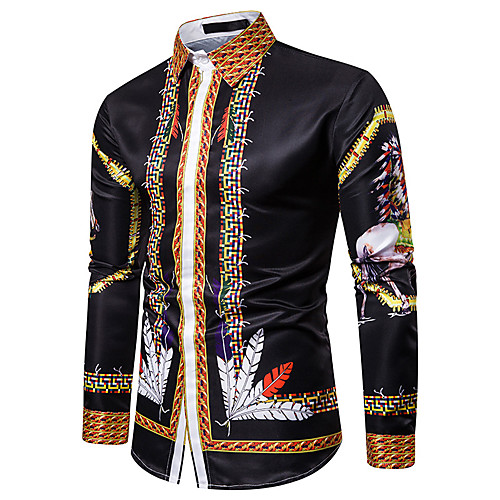 

Men's Shirt Color Block Long Sleeve Daily Tops Basic Rainbow