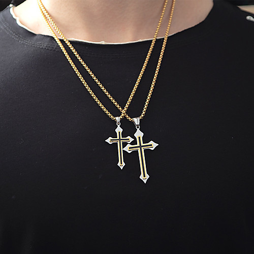 

Men's Pendant Necklace Engraved Cross Modern Titanium Steel Gold Silver 55 cm Necklace Jewelry 1pc For Gift School Street Club Promise