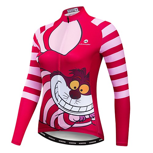 

21Grams Cheshire Cat Women's Long Sleeve Cycling Jersey - Fuchsia Bike Jersey Top UV Resistant Breathable Quick Dry Sports Winter Elastane Terylene Polyester Taffeta Mountain Bike MTB Road Bike