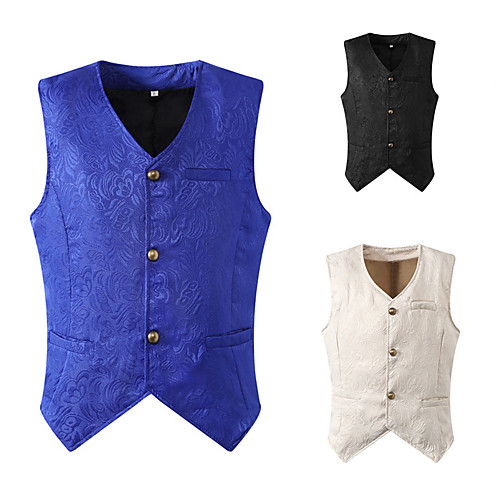 

Retro Vintage Medieval Steampunk Vest Men's Costume Black / White / Blue Vintage Cosplay Party Prom