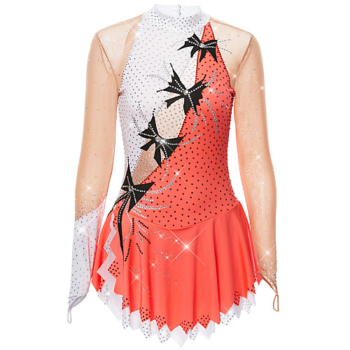 

Figure Skating Dress Women's Girls' Ice Skating Dress OrangeWhite Patchwork Spandex High Elasticity Competition Skating Wear Classic Long Sleeve Figure Skating / Kids