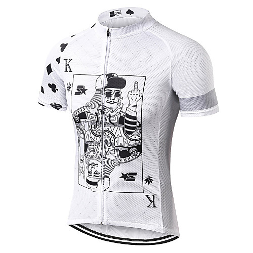 

21Grams Poker Men's Short Sleeve Cycling Jersey - White Bike Jersey Top Breathable Quick Dry Moisture Wicking Sports Mesh Terylene Mountain Bike MTB Clothing Apparel / Micro-elastic / Back Pocket